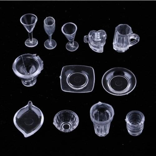 Dollhouse Tableware Kit: 1/12 Glass Bowls, Dishes, Cups, Plates Set (13pcs)
