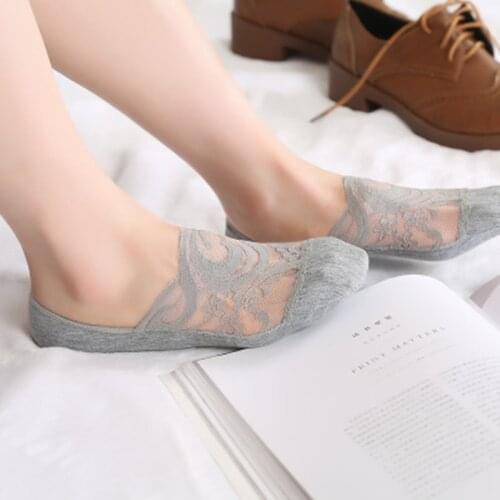 1 pair Short Lace Socks Women Summer Hollow Out Boat Sock Shallow Mouth Anti-skid Slippers Female Soft Low Invisible Sokken Ped