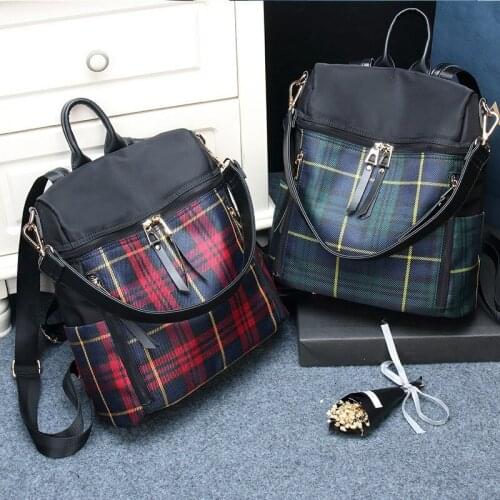 NEW Women Plaid Nylon Female Travel Daypack Laptop Backpack Book Schoolbags Feminina School Casual Rucksack Women Bag