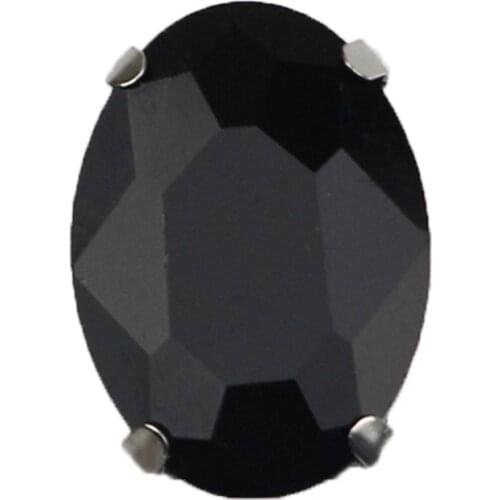 Oval Shape Four Claw Black High Quality Silver Base Crystal Glass Flatback Sew On Rhinestones For DIY Clothing/Bag