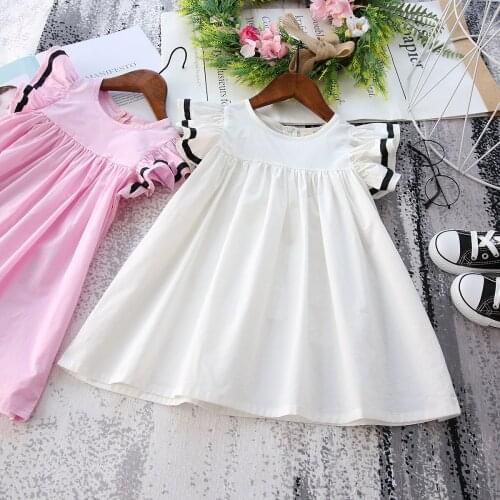 2018 Summer New Girl Korean Casual Dress Kids Wild Fresh Big Fly Sleeve Dress Girl Clothes Children Cotton Solid Dresses Clothes