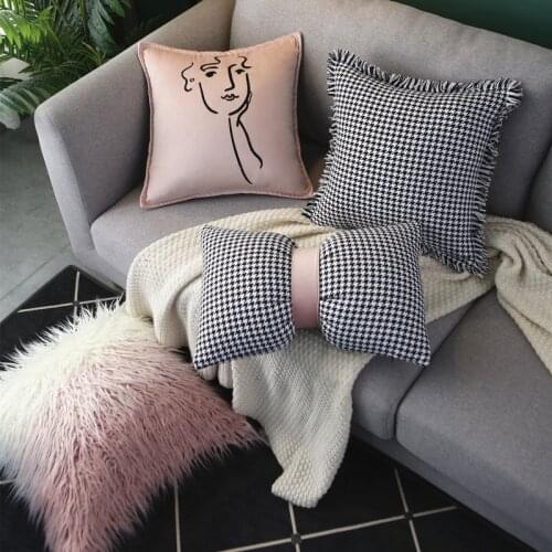 Houndstooth Pillow Cushions Home Decor Bow-knot Decorative Pillow Hugs Outdoor Garden Chair Sofa Decorative Cushions 45x45cm