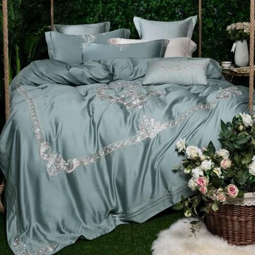 Luxury Embroidery green blue 100S Egyptian cotton Wedding Bedding sets Queen King Royal Duvet cover Bed sheet set Pillowcase
