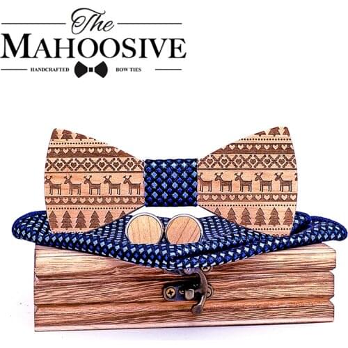 Handmade Butterfly White Wooden Bow Tie for Men ties Wood Bowtie Gravata gift Cufflink handkerchief Set Noeud papillon en bois