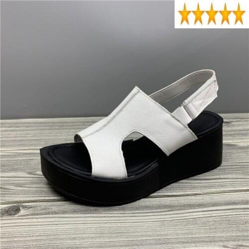 Summer Leather Women Casual High Heels Wedges Gladiator Shoes Open Toe Footwear Ankle Strap Comfortable Ladies Sandals