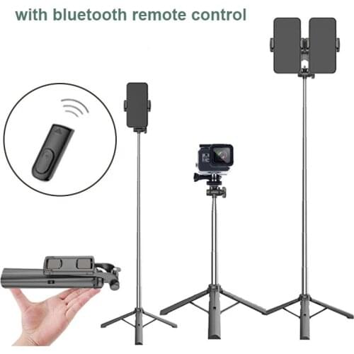 [with bluetooth Remote Cotrol] Selfie Stick Telescopic Rotatable Dual Holder Portable Tripod for Phone Tablet Live Broadcast