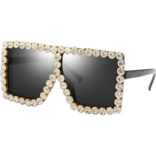 Brand Designer Crystal Oversized Sunglasses Women Mirror Fashion Big Rhinestone Rays Shades Square Sun Glasses Lady Diamond