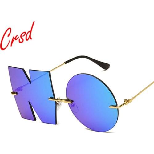 CRSD 2020 Fashion Letter NO Sunglasses Luxury Brand Designer Women Metal Sun glasses Rimless Eyewear UV400 Shades gafas de sol