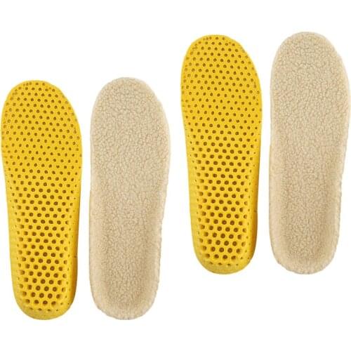 Unisex Cotton Pads 2 Pairs Wool Insoles Shock Soft Warm Plush Breathable Men and Women Sweat-Absorbant Insoles for Shoes