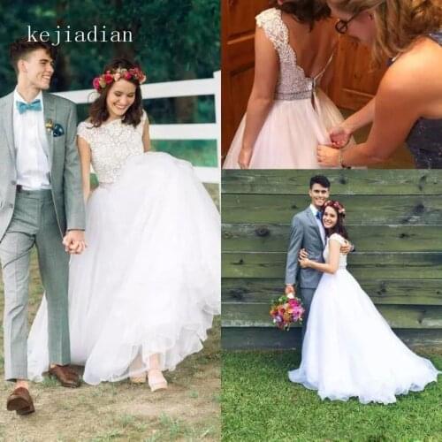 Robe de mariage beach Lace Tulle Wedding Dress beading Sexy Backless Appliques Wedding Gown Bride Dress Vestido de noive