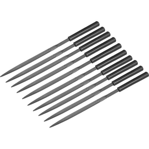 Uxcell 10Pcs Second Cut Steel Triangular Needle File with Plastic Handle, 5mm x 180mm