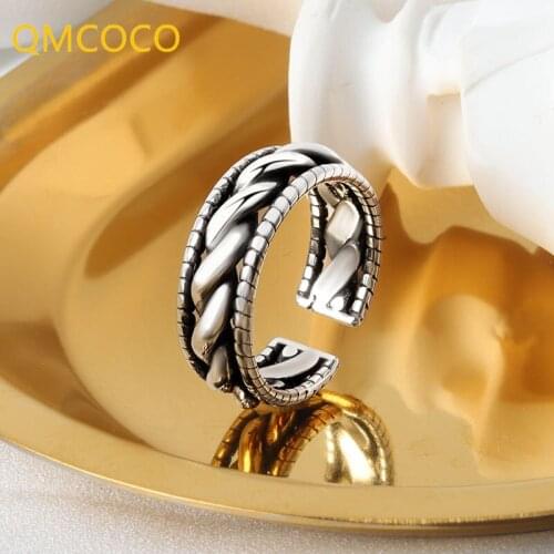 QMCOCO 925 Sterling Silver New Retro Twist Ring For Woman Simple Open Adjustable Handmade Decoration Accessories