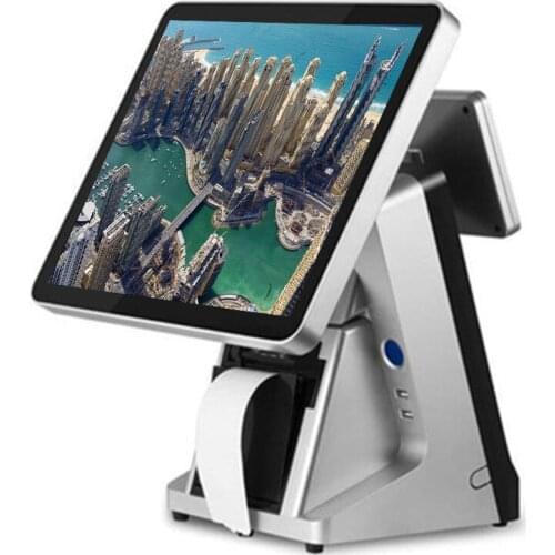 High quality 15 inch touch cash register restaurant pos all in one pos system with 2*20VFD 80 printer