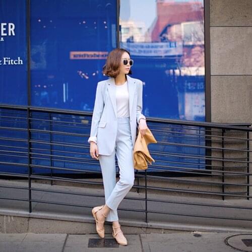 Womens suits spring and autumn new fashion casual one button suit nine pants 2 sets of womens suit professional dress suit