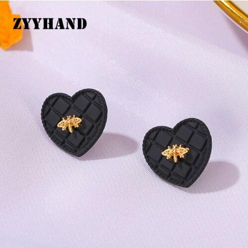ZYYHAND Black Earring Women Heart Shape Gold-Color Bee Lady Sexy Party Jewelry Girl Anniversary Wedding Stud Earring