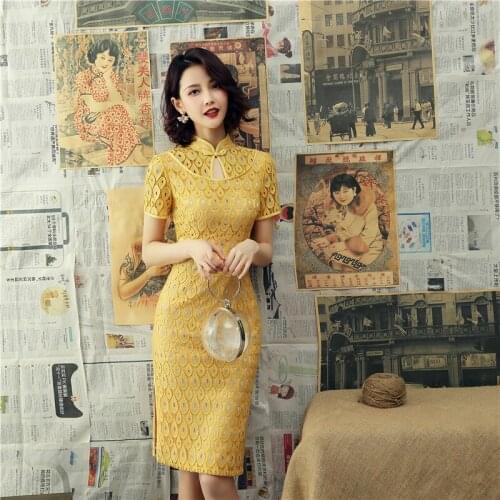 Green Lace Cheongsam Long Dresses Qi Pao Women Chinese Traditional Clothing Dress Qipao Oriental Style Vintage Gown Robe