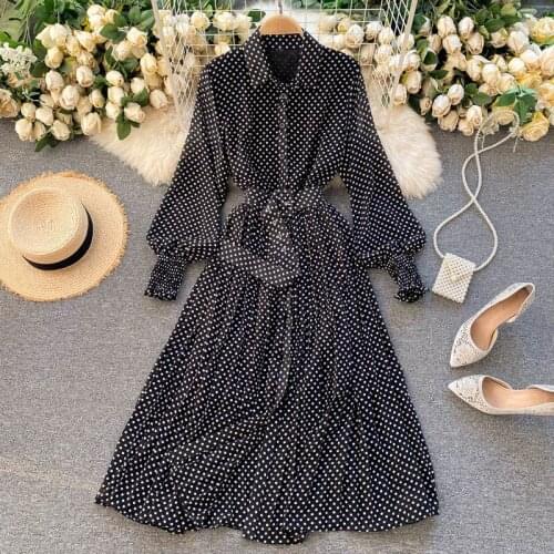 Elegant Polka Dot Women Dress Female Casual Flare Sleeve Office Dot Print Dresses A-line Vintage Sweet Clothing Vestido