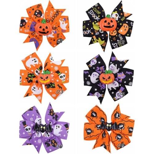 30pcs/lot 3.3'' Ghost Pumpkin hair bow Halloween Bat Hairclips Girls 2019 Party DIY Hair Accessories