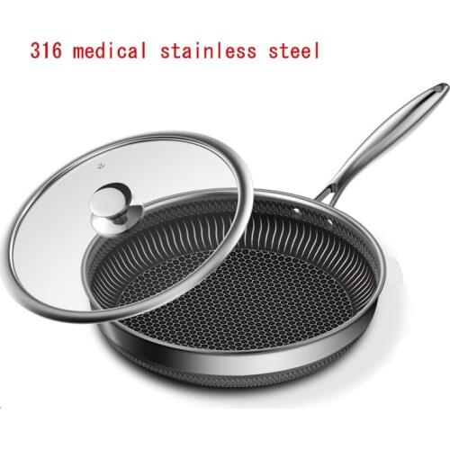 316 medical stainless steel pan non-stick pan household uncoated steak deep frying pan fried egg pancake gas stove applicable
