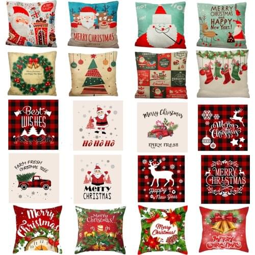 4 Pack 18 X 18 Inch Sofa Car Christmas Cushion Cover Polyester Home Decor Santa Claus&Christmas Tree Cushion Chair Pillowcase