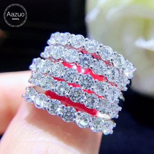 Aazuo Orignal 18K White Gold Real Diamond 0.5ct Classic Line Ring Gift For Woman Engagement Birthday