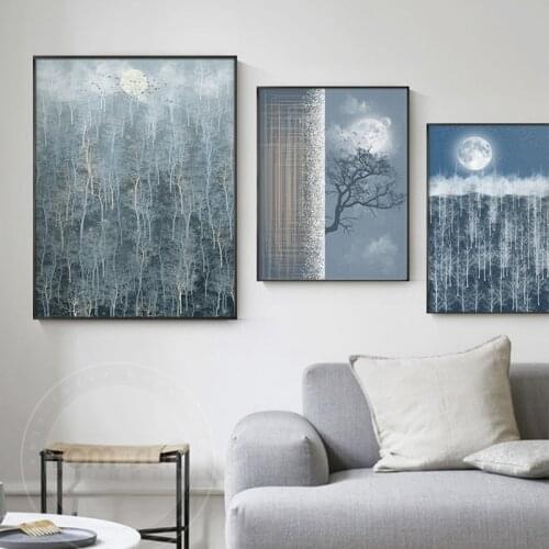 Minimalist style Abstract moonlight forest Canvas Painting Posters Prints Wall Art Pictures For Living Room Bedroom Aisle Studio