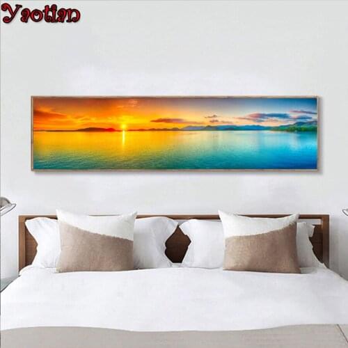 Embroidery Diamond Painting Sunrise Sea Mountain Landscape Full Square/Round Diamond Mosaic Cross Stitch Wall Stickers Decor