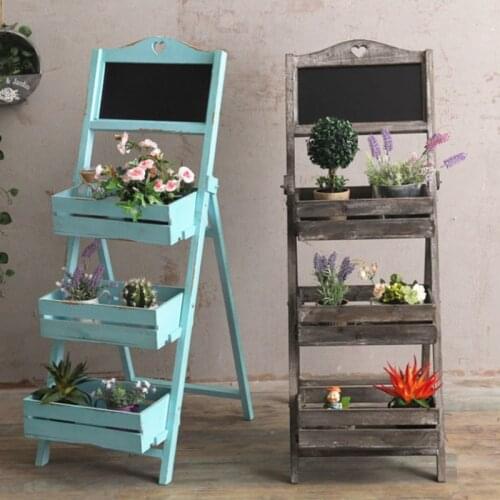 American vintage solid wood plant stand multi-layer folding floor type flower rack antiseptic pastoral ladder balcony shelf