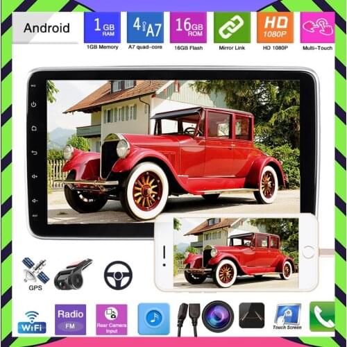 Car Radio 1 Din 1G+16G Interconnection FM Detachable Player 360° Rotating 10.1 Inch Touch Screen Bluetooth WiFi Android 9.1 GPS