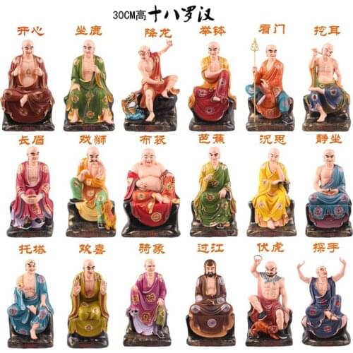 Large 18p Asia Buddhism temple HOME Altar 18 LUO HAN arhat Rohan buddha color statue exorcise evil spirit Effective protection