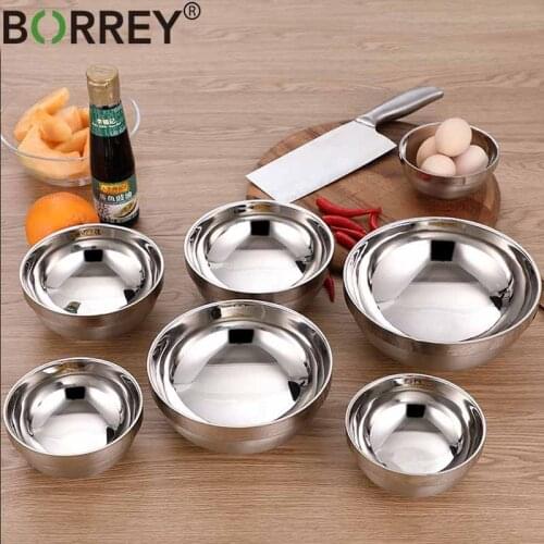 BORREY Stainless Steel Mixing Bowl Double Wall Insulated Non-slip Bowl Rice Fruit Snack Salad Metal Bowl Cooking Baking Bowl