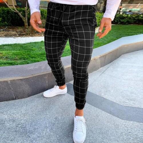 Pants Men Hip Hop Fashion Men Casual Plaid Print Drawstring Elastic Waist Long Pants Trousers Man Causal Plus Size Pants 2019
