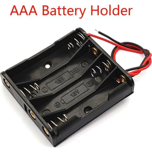 4 x AAA Battery Storage Case Plastic Box Holder with 6'' Cable Lead for 4pcs AAA Batteries for Soldering Connecting Black NEW