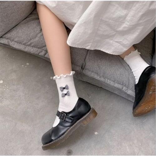 Kawaii Lolita Sock Sweet Double Bow Ruffles Stockings JK Uniform Cosplay Accessories B1824