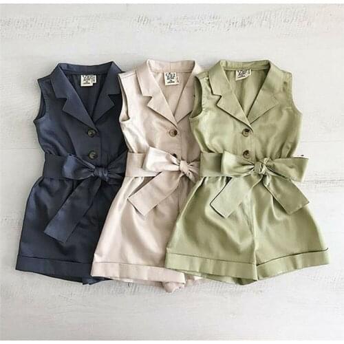 PUDCOCO arrival Kids Baby Girls Clothes Sleeveless Bow-tie Waist Romper Jumpsuit Outfits Sunsuits