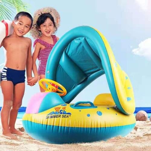 Baby Swimming Float Inflatable Infant Floating Kids Swim Pool Accessories with Sun Visor Summer Kids Swimming Pool Bathing Toys