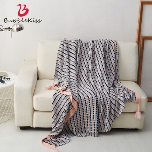 Bubble Kiss Nordic Throw Blanket Geometric Pattern Retro Double-Sided Knitted Sofa Air-Conditioning Blanket For Bedroom Decor