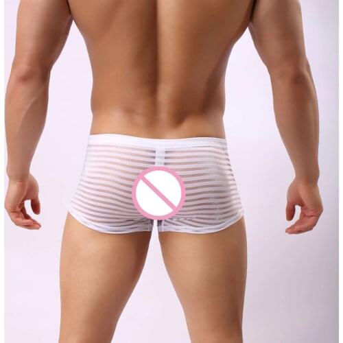 Multi Colors New Breathable Bar Mesh Striped Mens Boxer Shorts Underwear See-through Trunks Shorts Underpants Cueca