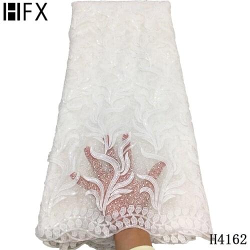 HFX Lace Fabric Net Lace Fabric Sequins Embroidered Lace African Lace 2020 High Quality Tulle Lace For Women Clothes 5 yards