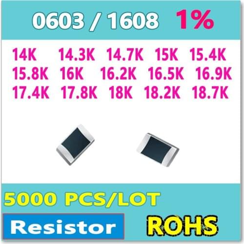 JASNPROSMA OHM 0603 F 1% 5000pcs 14K 14.3K 14.7K 15K 15.4K 15.8K 16K 16.2K 16.5K 16.9K 17.4K 17.8K 18K 18.2K 18.7K smd 1608