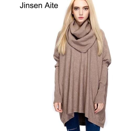 Jinsen Aite Women Clothing Europe Style Loose Turtleneck Batwing Sleeve Sweater Fashion Winter Vintage Knitted Pullovers JS319