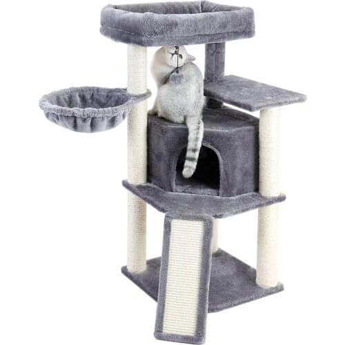 Cat Scratching Board Post Tree Climbing Frame with Cradle Cats Tower Pet Toy Reinforced Columns