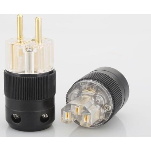 1Pair Brass Gold Plated Schuko Europe EU Power Supply Plug Hifi Audio power Connector