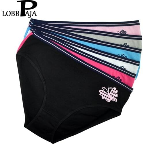 LOBBPAJA Lot 6 pcs Underwear Women Panties Cotton Mid Rise Butterfly Soft Sexy Briefs Ladies Knickers Plus Size for Women 362