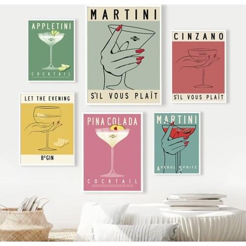 Martini Mojito Lemon Cocktail Vintage Art Wall Art Canvas Painting Nordic Posters And Prints Wall ​Pictures For Bar Home Decor