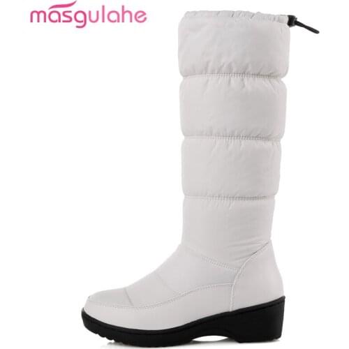 Masgulahe Size 35-44 Women snow boots women high quality round toe fashion solid color soft pu leather winter fur ladies boots