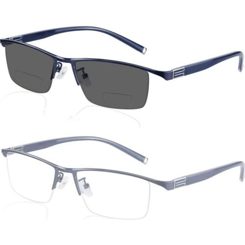 Metal Multifocal Reading Glasses Progressive Bifocal UV Protect Outdoor Photochromic Presbyopic Glasses Half Frame Men Women NX