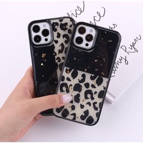 Fashion Leopard Print Gold Foil Glitter Protection Phone Case For iPhone 12 11 Pro Max XR XS Max X 7 8 Plus Phone Coque Funda