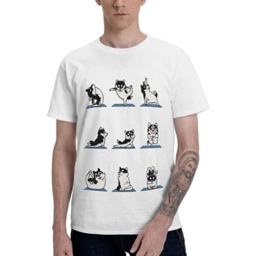 Mens Funny Siberian Husky Yoga Positions T-Shirt Fashion Meditation Dog Lover Tshirt Short Sleeve Hip Hop T Shirt Cotton Tee