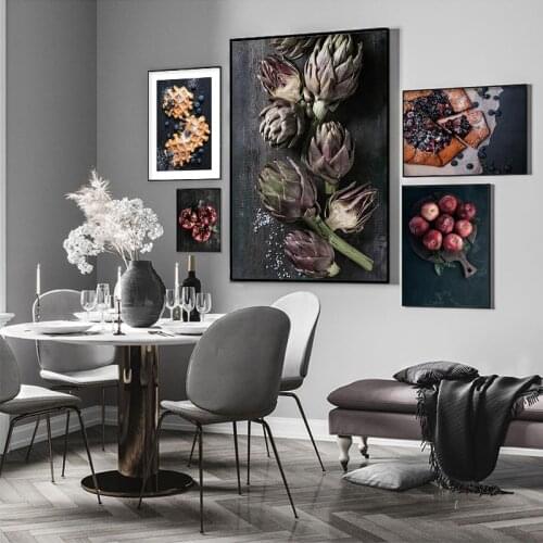 Food Kitchen Canvas Print Poster Blueberry Pie Fig Coffee Painting Wall Art Modern Decorative Picture for Dining Room Home Decor
